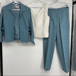 Vintage Adrianna Papell 3 Piece Blue White Suit